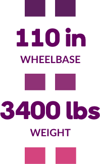 110 inch wheelbase, 3400 lbs weight
